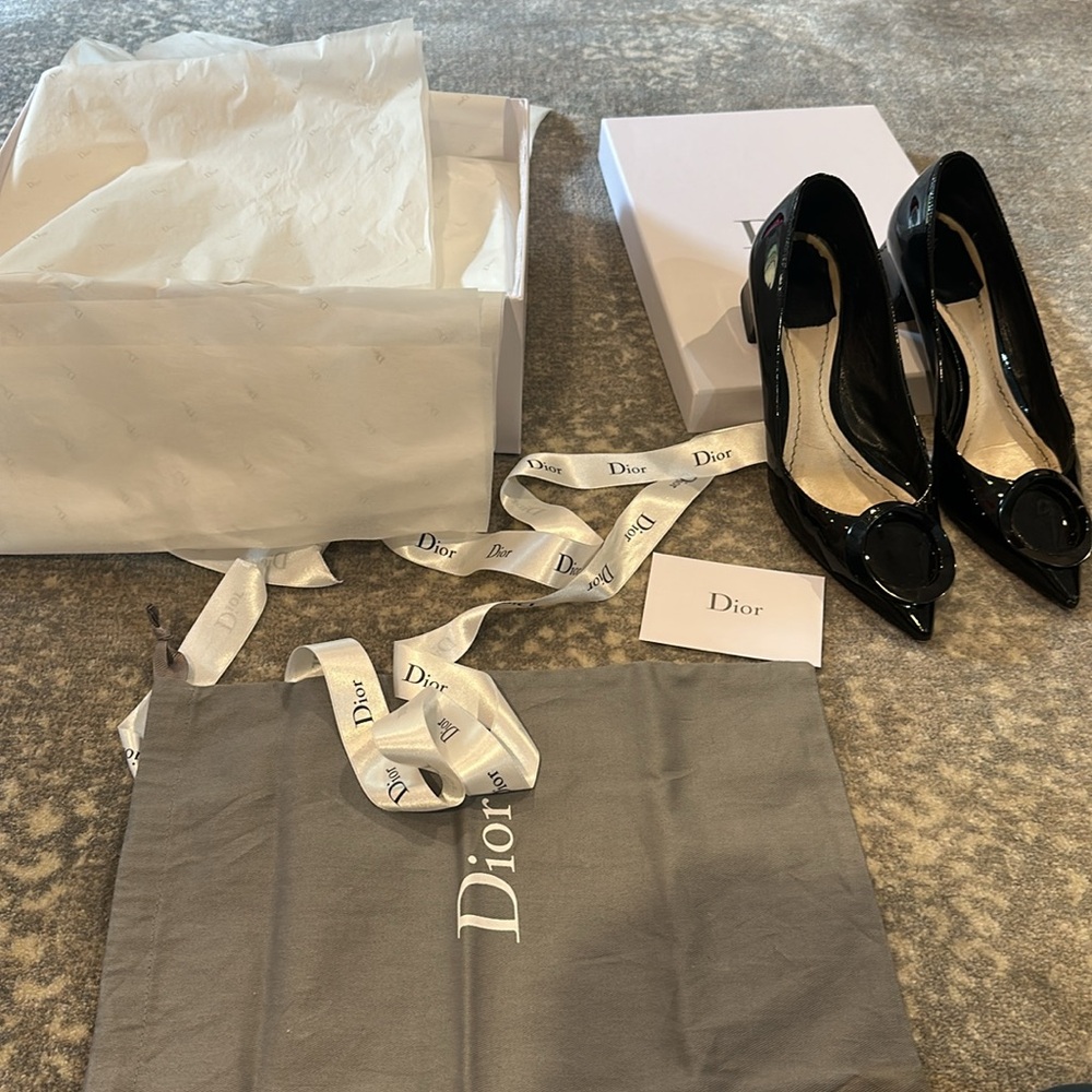 DIOR BLACK PATENT CHUNKY HEEL SHOE SIZE 7.5 - Picture 16 of 16
